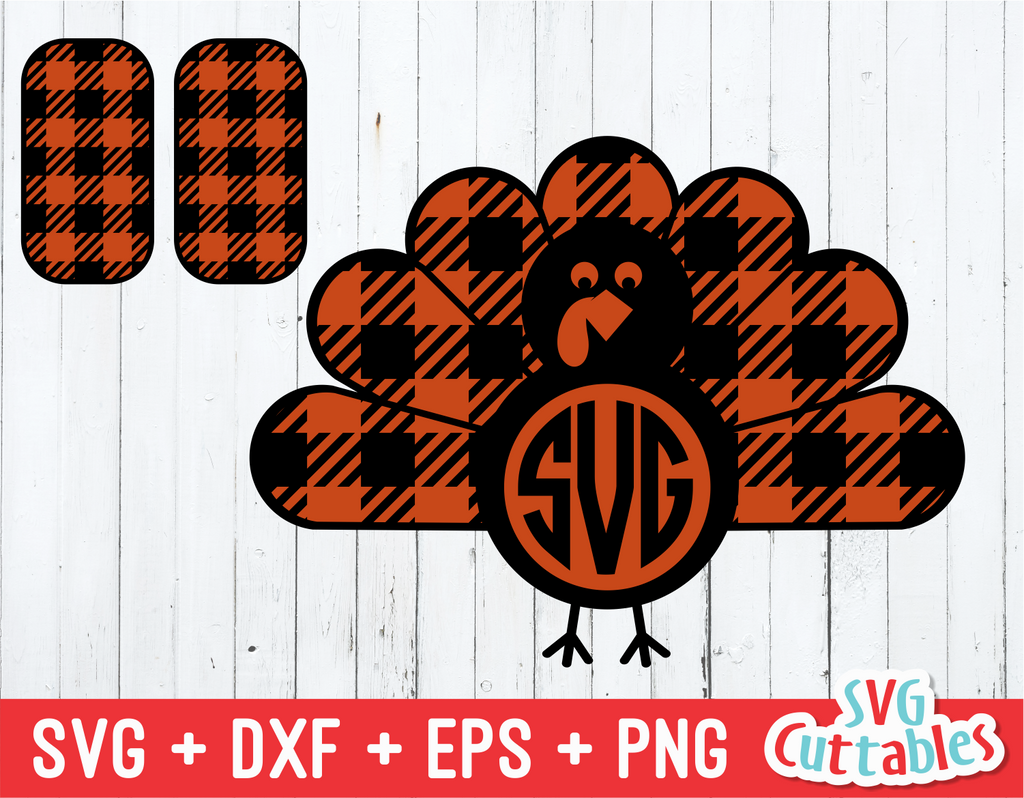 Thanksgiving Turkey Plaid Monogram Frame svg cut file
