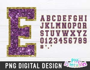 Glitter Sport Alphabet png - Purple and Gold Glitter Alphabet - png Print File For Sublimation Or Print