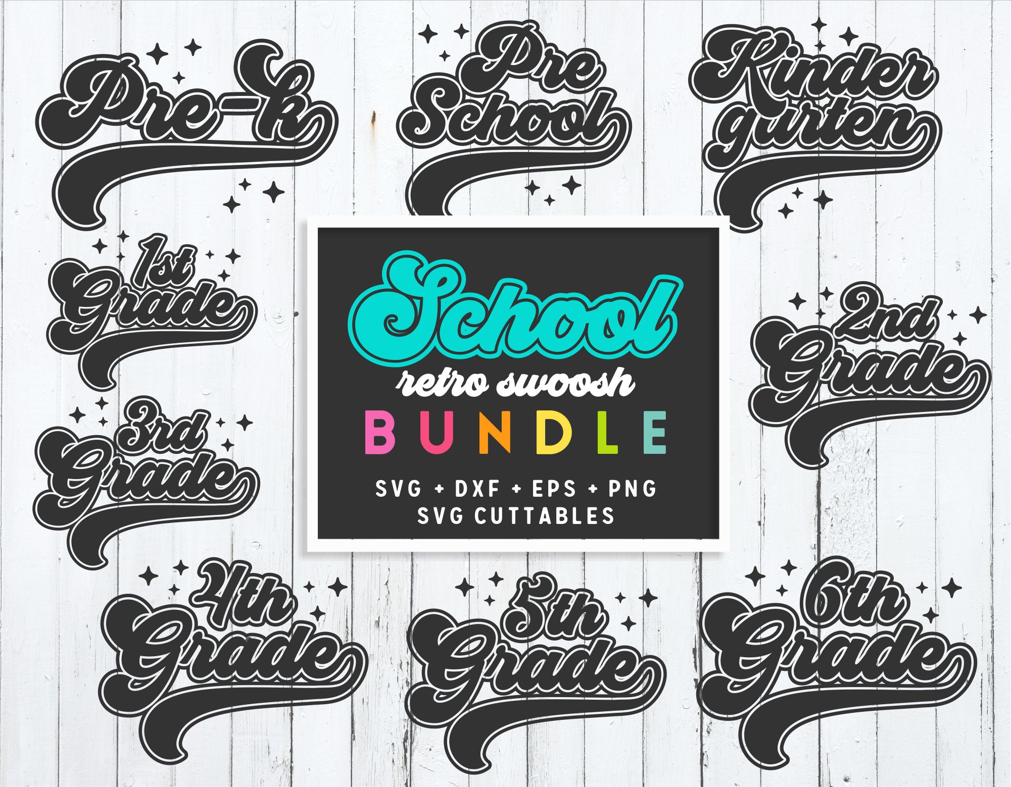 Retro School Swoosh Bundle svg - School Grade Swoosh - Teacher