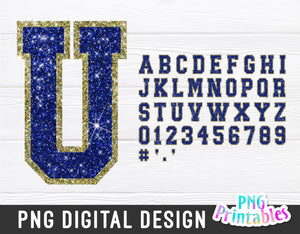 Glitter Sport Alphabet png - Blue and Old Gold Glitter Alphabet - png Print File For Sublimation Or Print