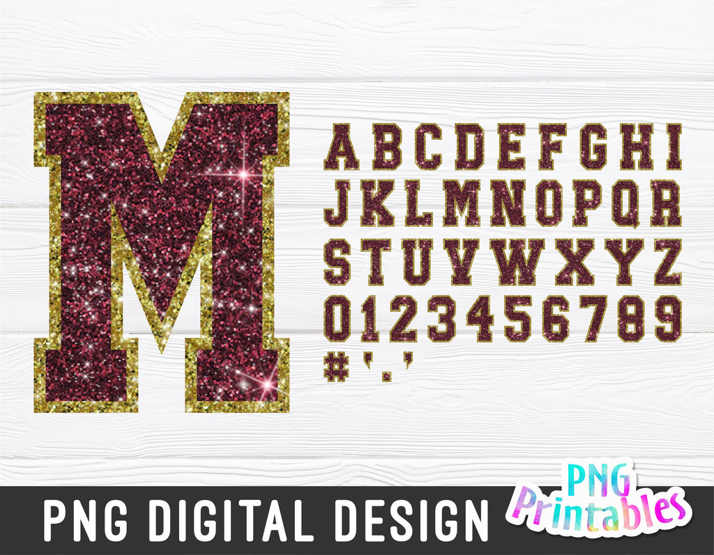 Glitter Sport Alphabet png - Maroon and Gold Alphabet - png Print File For Sublimation Or Print