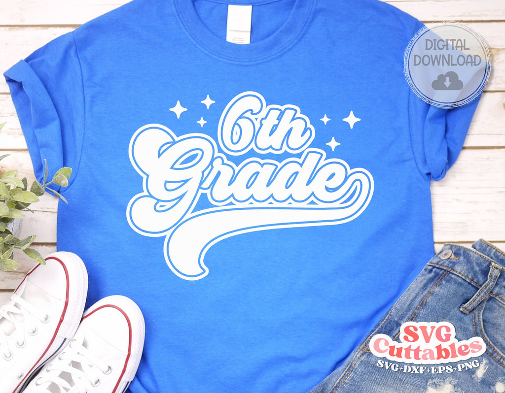 Sixth Grade svg - Kindergarten Retro Swoosh Cut File - Teacher