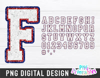 Glitter Sport Alphabet png - White, Red and Blue Glitter Alphabet - png Print File For Sublimation Or Print
