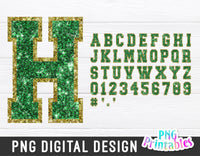 Glitter Sport Alphabet png - Green and Gold Glitter Alphabet