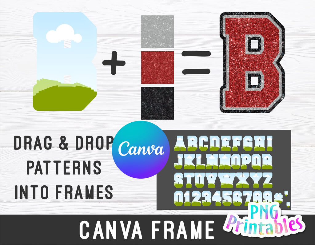 Three Color Sport Canva Frame Alphabet Template - Drag and Drop - Sublimation - Editable Canva Frame