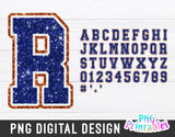 Glitter Sport Alphabet png - Blue White and Orange Glitter Alphabet