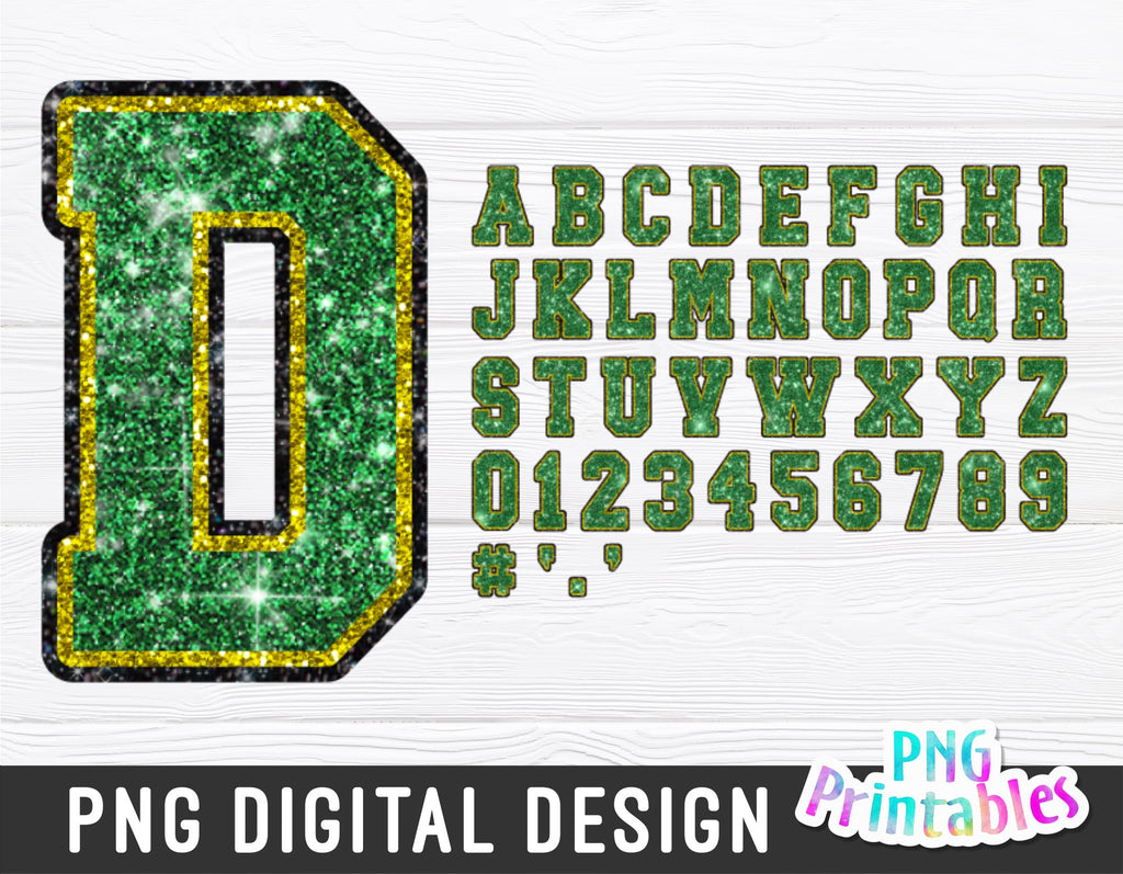 Glitter Sport Alphabet png - Green Gold and Black Glitter Alphabet