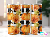 Fall Plaid and Pumpkins 20 oz Skinny Tumbler png Design - Sublimation Tumbler Wrap