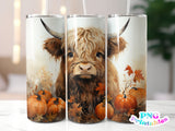 Fall Highland Cow 20 oz Skinny Tumbler png Design - Sublimation Tumbler Wrap