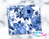 Blue Floral 20 oz Skinny Tumbler png Design - Sublimation Tumbler Wrap