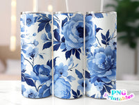 Blue Floral 20 oz Skinny Tumbler png Design - Sublimation Tumbler Wrap