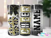 Cheer Glitter 20 oz Skinny Tumbler png Design - Cheerleader Sublimation Tumbler Wrap Black and Gold - png File - Straight and Tapered