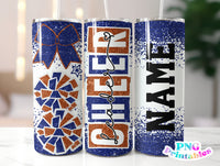 Cheer Glitter 20 oz Skinny Tumbler png Design - Cheerleader Sublimation Tumbler Wrap Blue and Orange - png File - Straight and Tapered