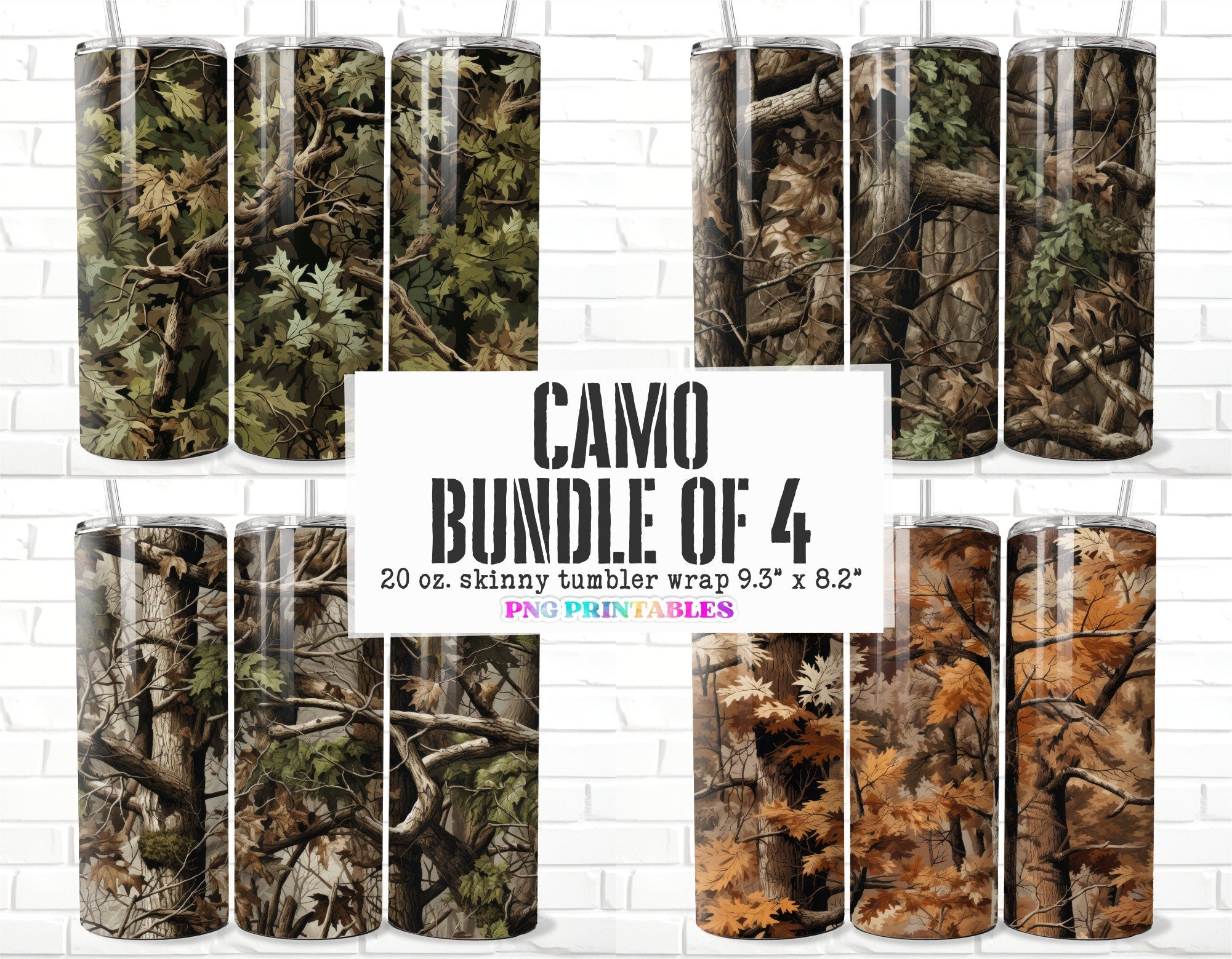 Camp Deer Camo And Wood PNG, 20oz Skinny Tumbler Template LI9X5PYM -  Package SVG
