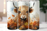Fall Highland Cow 20 oz Skinny Tumbler png Design - Sublimation Tumbler Wrap