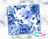 Blue Floral 20 oz Skinny Tumbler png Design - Sublimation Tumbler Wrap