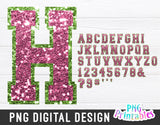 Sequin Sport Alphabet png Pink and lime green