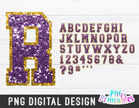 Sequin Sport Alphabet png Purple and Gold