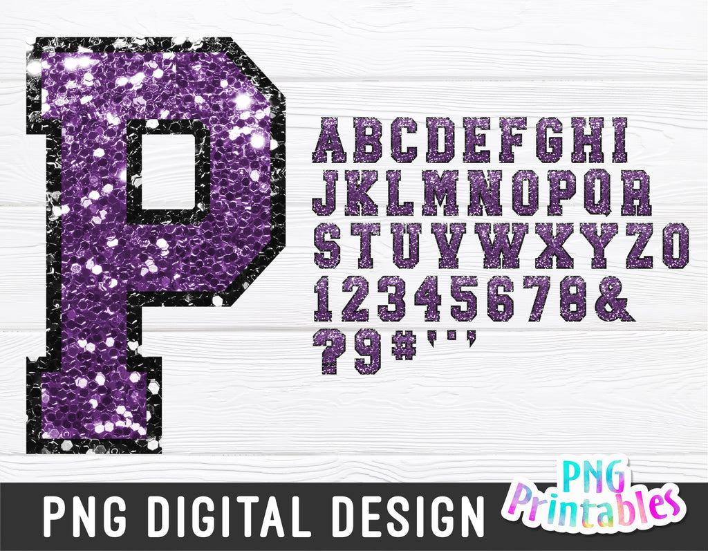 Sequin Sport Alphabet png Purple and black