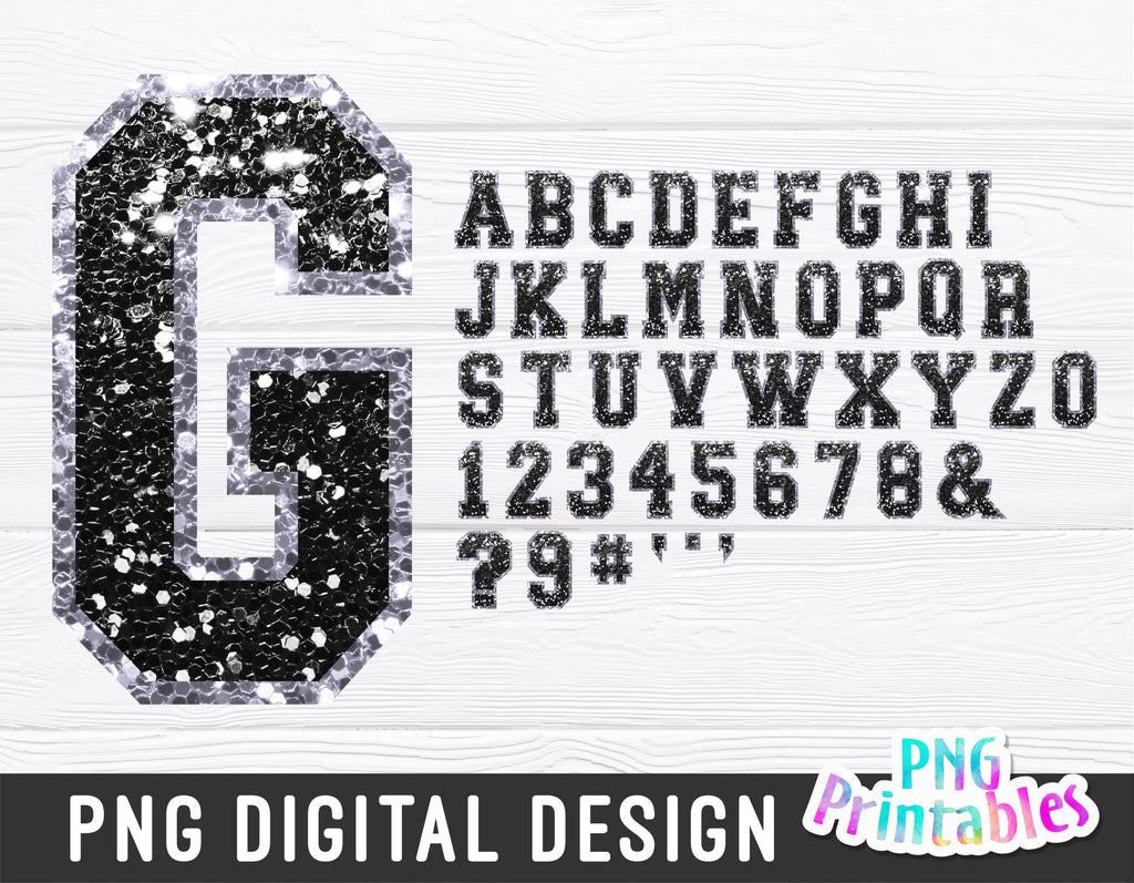 Sequin Sport Alphabet png Black and silver