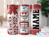 Cheer Glitter 20 oz Skinny Tumbler png Design - Cheerleader Sublimation Tumbler Wrap Red and Silver - png File - Straight and Tapered