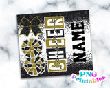 Cheer Glitter 20 oz Skinny Tumbler png Design - Cheerleader Sublimation Tumbler Wrap Black and Gold - png File - Straight and Tapered