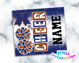 Cheer Glitter 20 oz Skinny Tumbler png Design - Cheerleader Sublimation Tumbler Wrap Blue and Orange - png File - Straight and Tapered