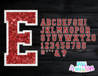 Glitter Sport Alphabet png Red and White