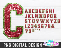 Sequin Sport Alphabet png Red and lime green