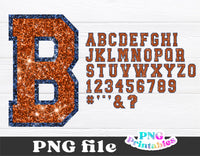 Glitter Sport Alphabet png Orange and Navy Blue