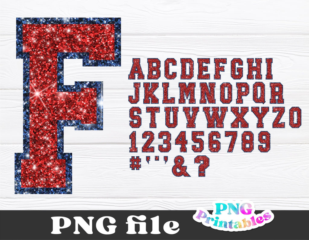 Glitter Sport Alphabet png Red and Navy Blue