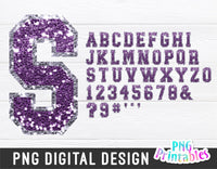 Sequin Sport Alphabet png Purple and silver