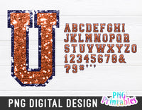 Sequin Sport Alphabet png - Orange and Navy Alphabet