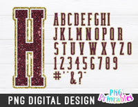 Glitter Tall Sport Alphabet png - Maroon White and Gold