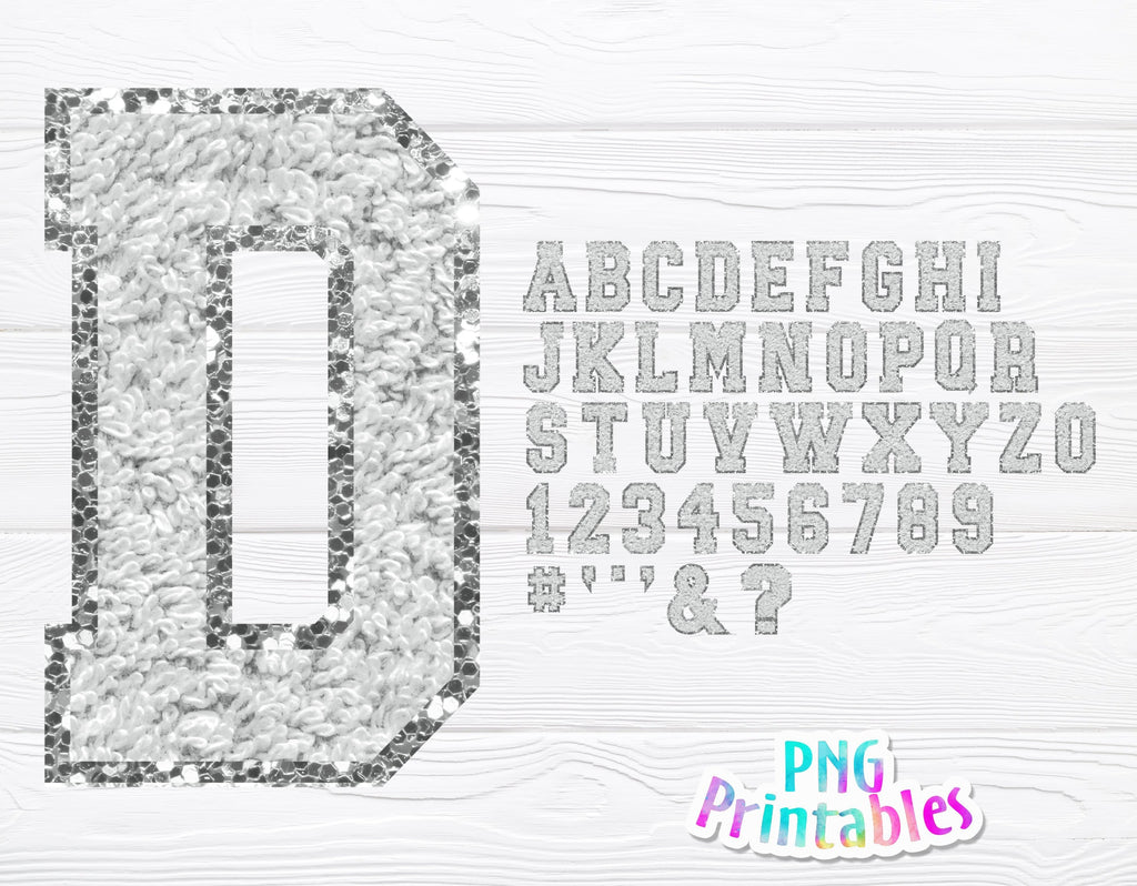 Chenille Alphabet png - White and Silver Alphabet