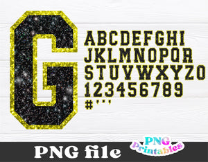 Glitter Sport Alphabet Black and Yellow | Sublimation PNG