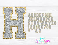 Chenille Alphabet Gray and Gold | Sublimation PNG