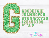 Chenille Alphabet Lime Green and Gold | Sublimation PNG