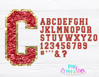 Chenille Alphabet Red and Gold | Sublimation PNG