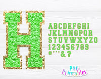 Chenille Alphabet Neon Green and Gold | Sublimation PNG