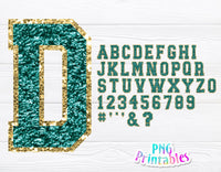 Chenille Alphabet Teal and Gold | Sublimation PNG